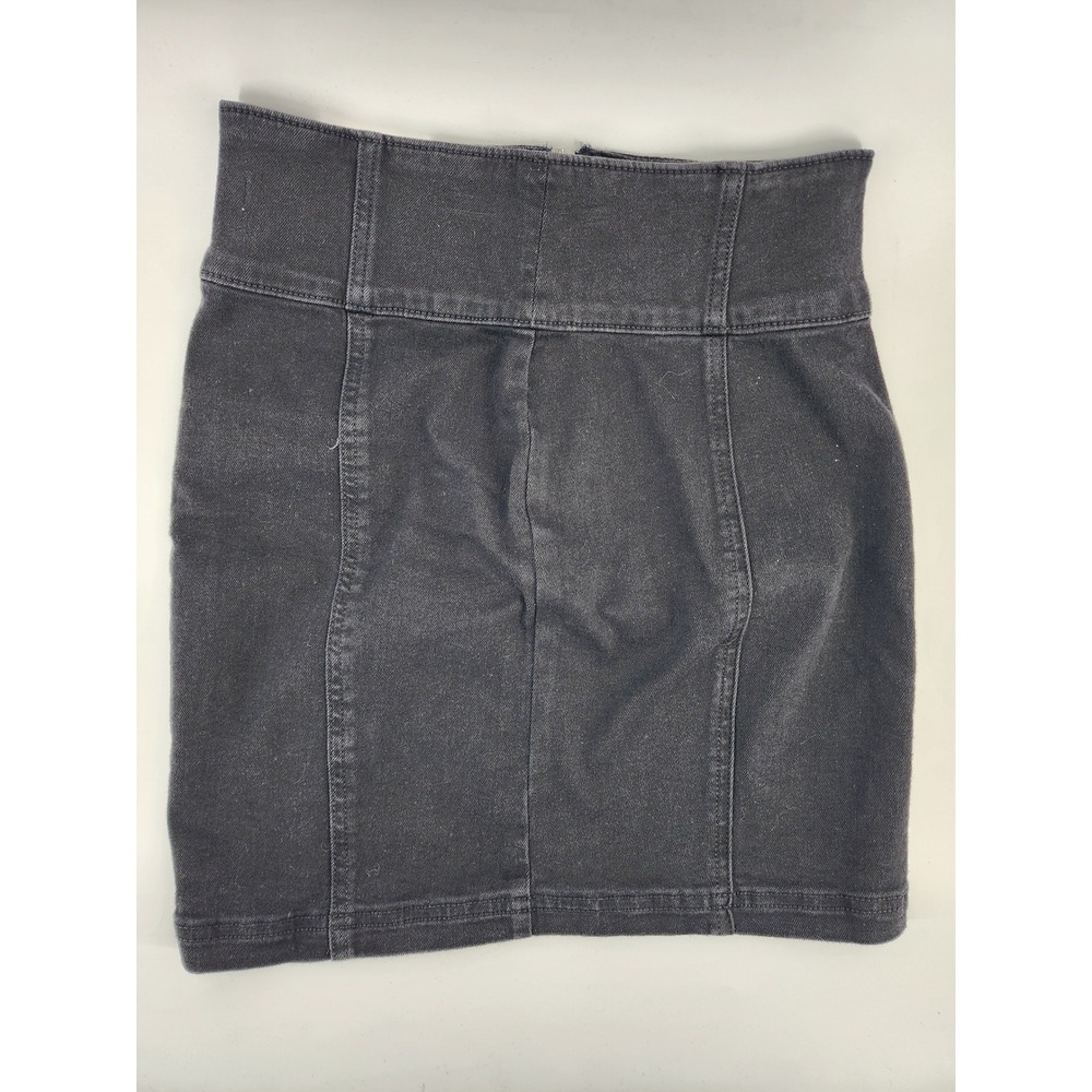 SO Womens Black Denim Mini Skirt High Waisted Exposed Zipper Front Slit NEW